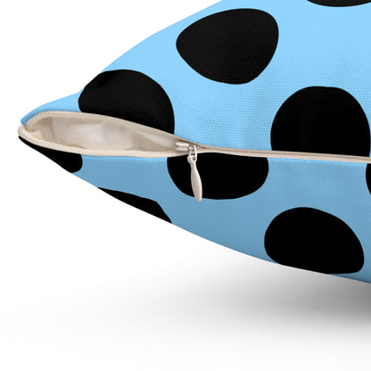 Light Blue, Black Retro Polka Dots Cushion Pillow