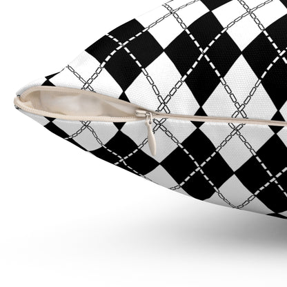 White, Black Retro Argyle Cushion Pillow