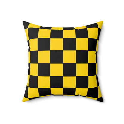 Gold, Black Retro Check Cushion Pillow