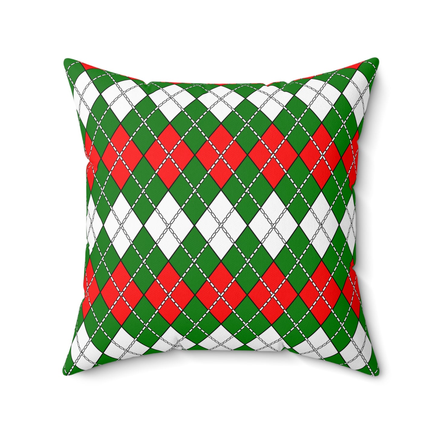 Green, White, Red Retro Argyle Cushion Pillow