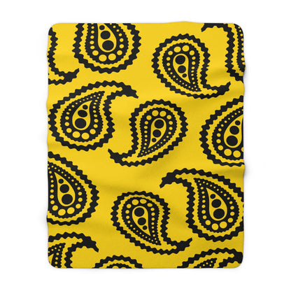 Gold, Black Retro Paisley Blanket Throw