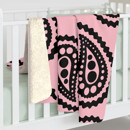 Pink, Black Retro Paisley Blanket Throw
