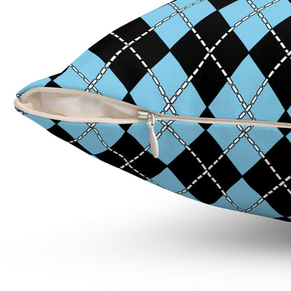 Sky Blue, Black Retro Argyle Cushion Pillow