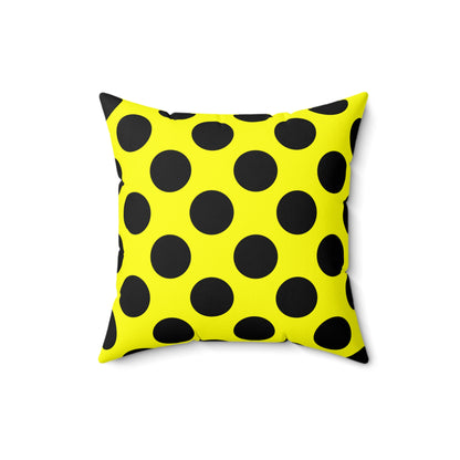 Yellow, Black Retro Polka Dots Cushion Pillow