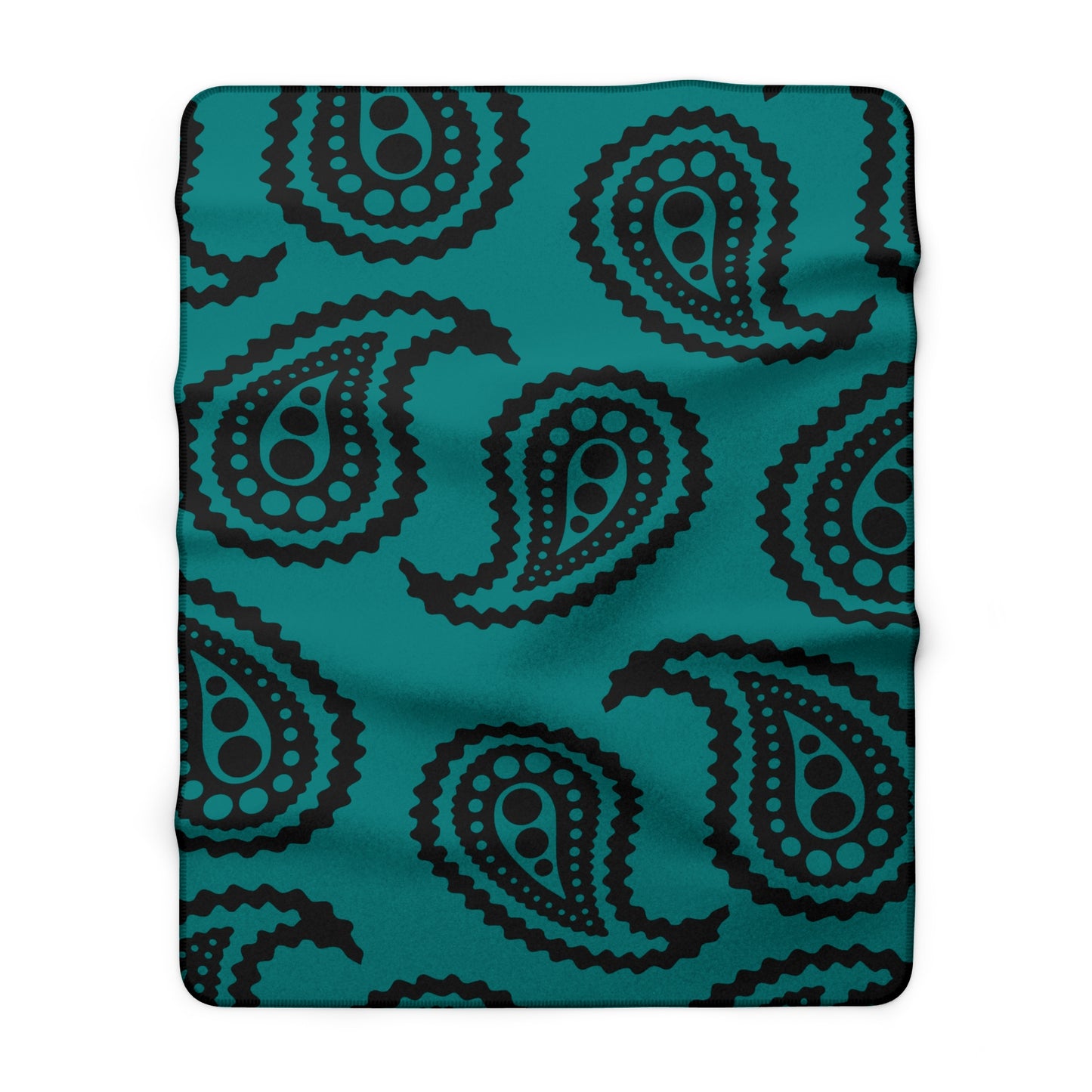 Teal, Black Retro Paisley Blanket Throw