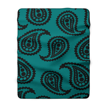 Teal, Black Retro Paisley Blanket Throw