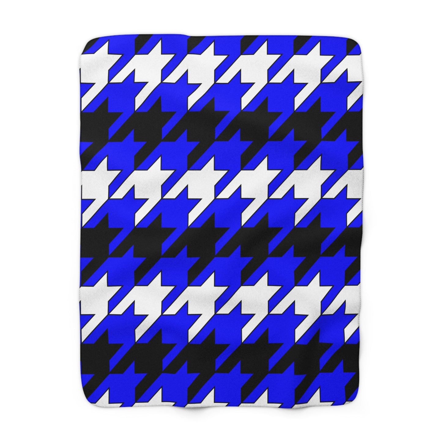 Blue, Black, White Retro Houndstooth Blanket Throw