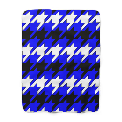 Blue, Black, White Retro Houndstooth Blanket Throw