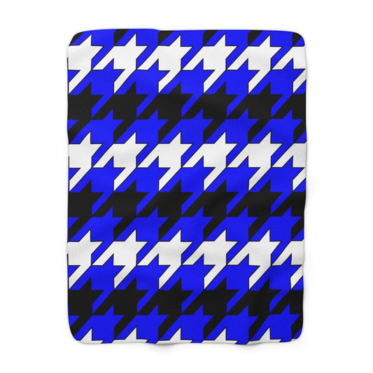 Blue, Black, White Retro Houndstooth Blanket Throw