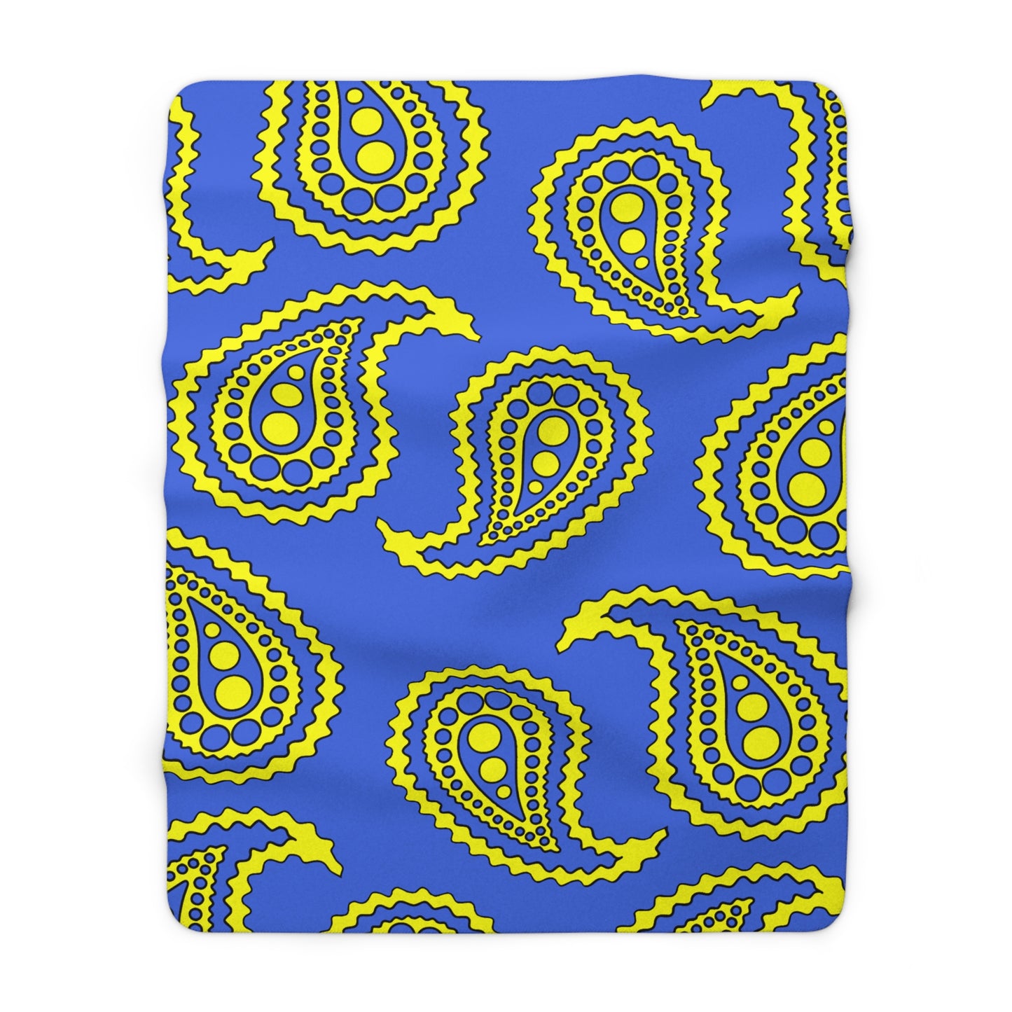 Royal Blue, Yellow Retro Paisley Blanket Throw