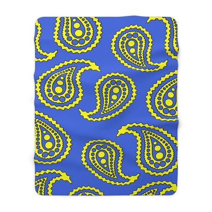 Royal Blue, Yellow Retro Paisley Blanket Throw