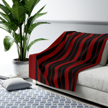 Dark Red, Black Retro Stripes Blanket Throw