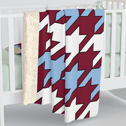 Claret, Blue, White Retro Houndstooth Blanket Throw
