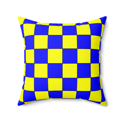Blue, Yellow Retro Check Cushion Pillow