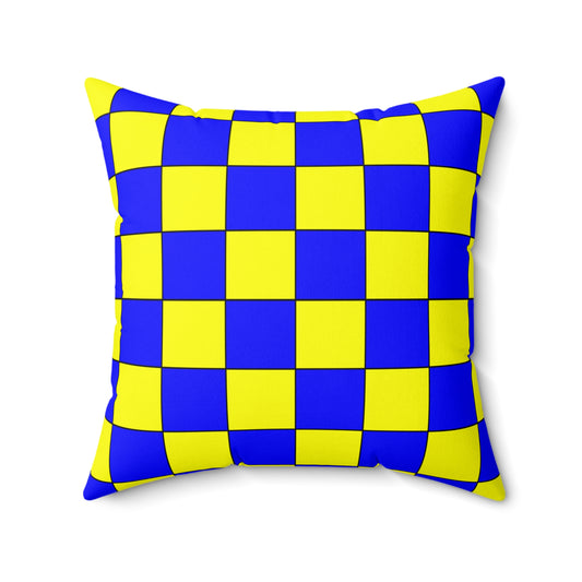 Blue, Yellow Retro Check Cushion Pillow
