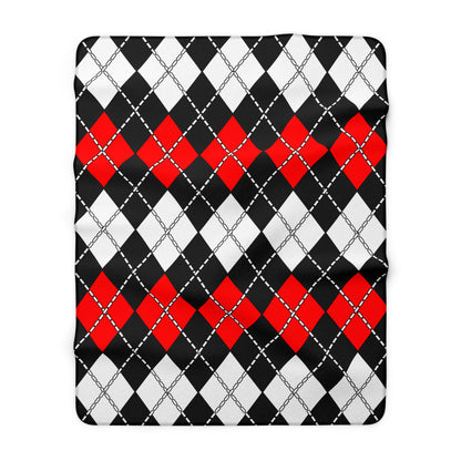 Black, White, Red Retro Argyle Blanket Throw