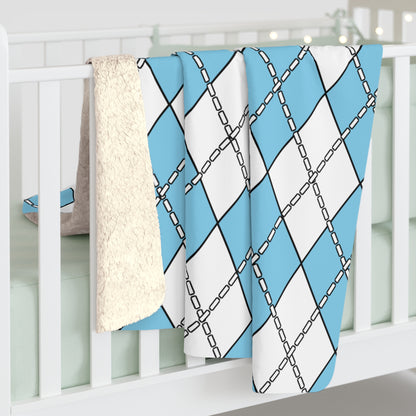 Sky Blue, White Retro Argyle Blanket Throw