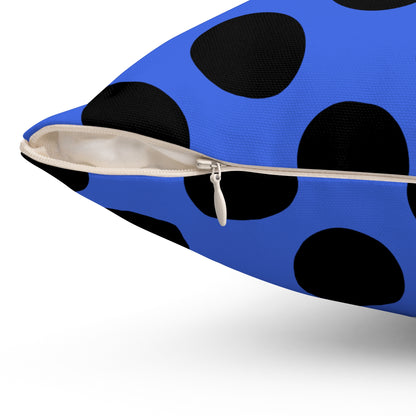 Royal Blue, Black Retro Polka Dots Cushion Pillow
