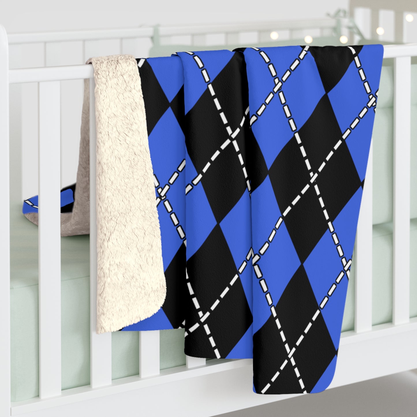 Royal Blue, Black Retro Argyle Blanket Throw