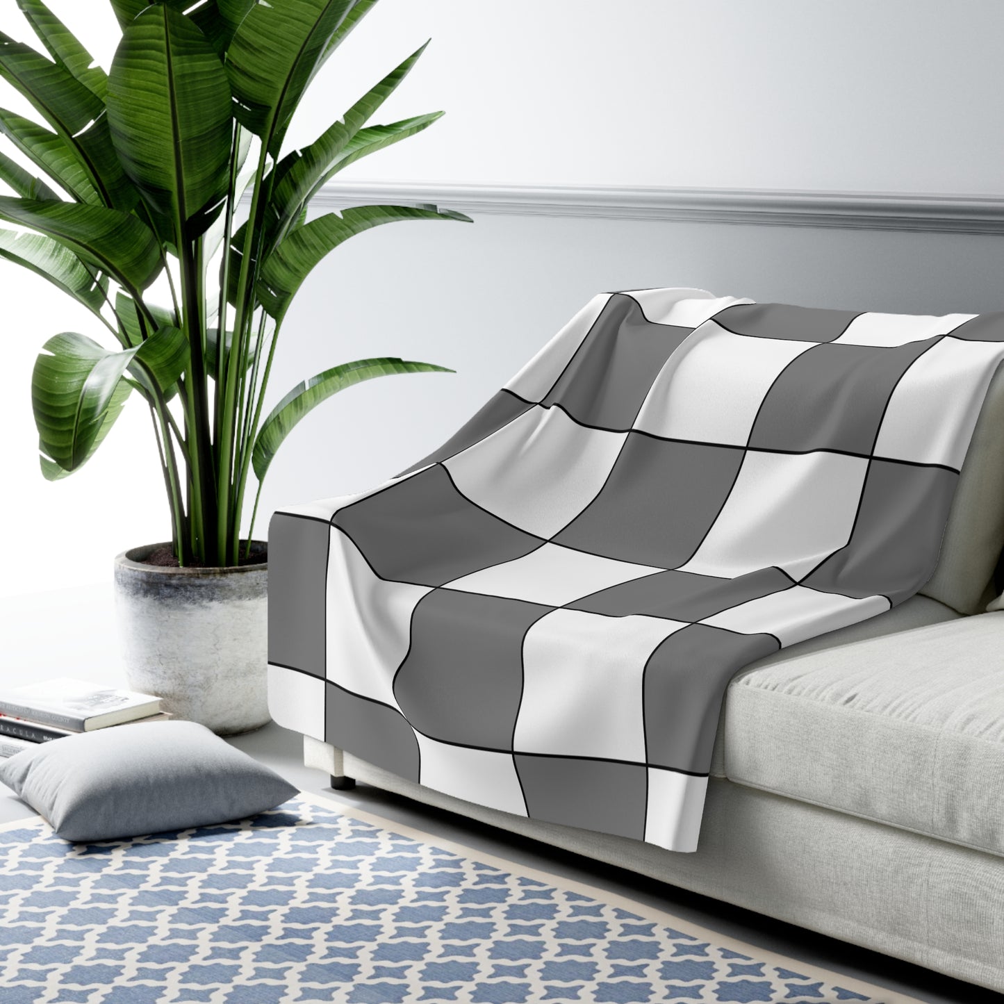 Grey, White Retro Check Blanket Throw