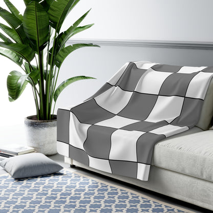 Grey, White Retro Check Blanket Throw