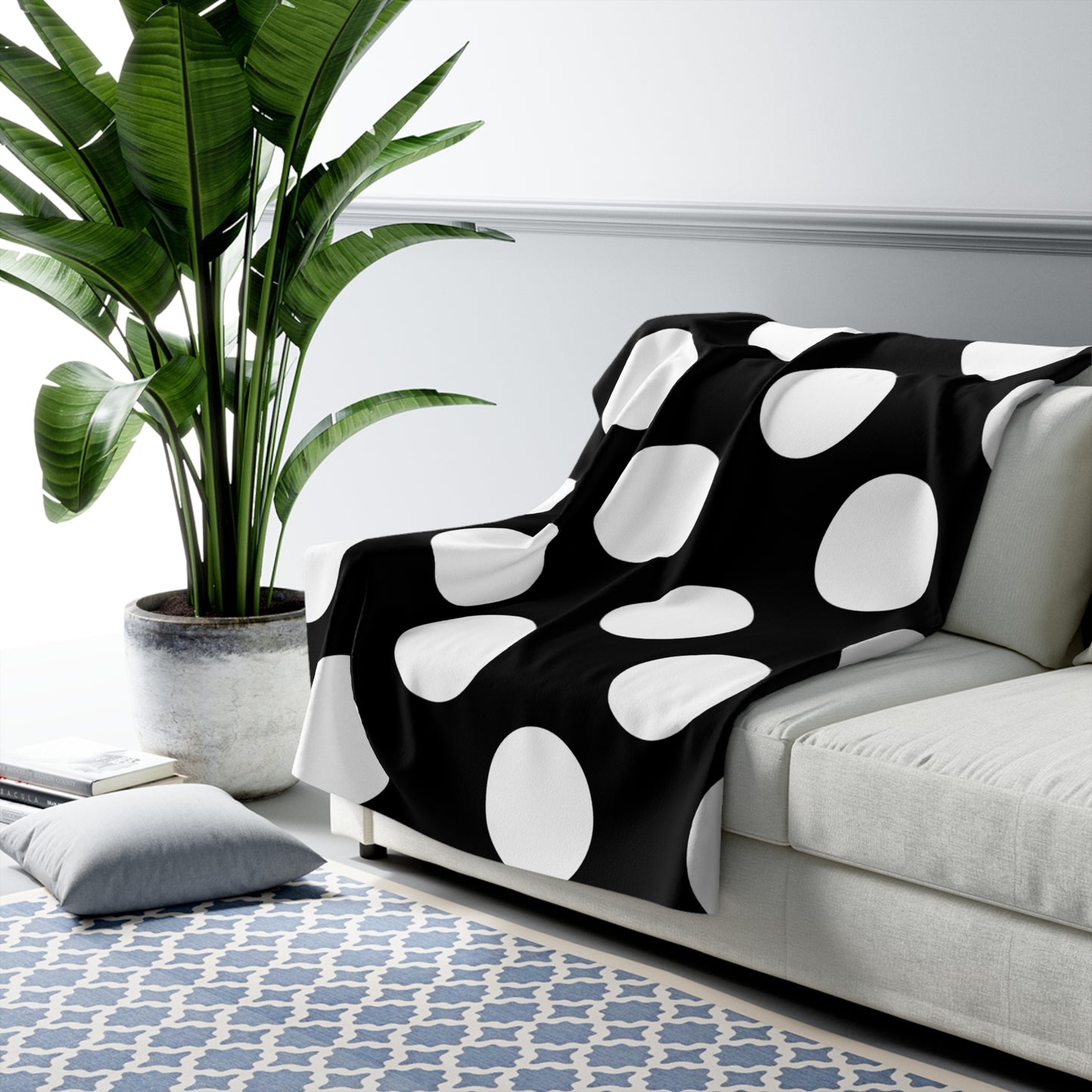 Black, White Retro Polka Dots Blanket Throw