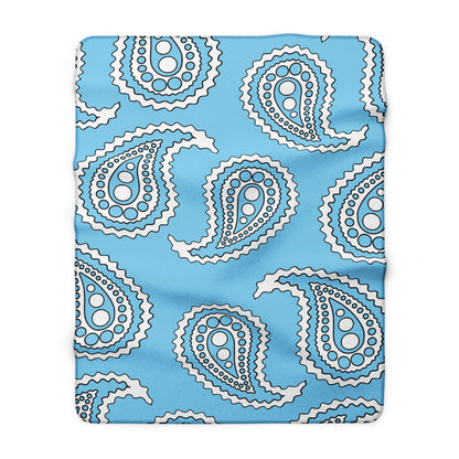 Sky Blue, White Retro Paisley Blanket Throw