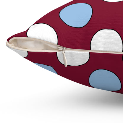 Claret, Blue, White Retro Polka Cushion Pillow