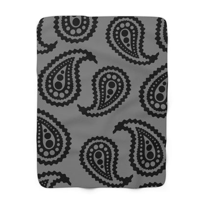 Grey, Black Retro Paisley Blanket Throw