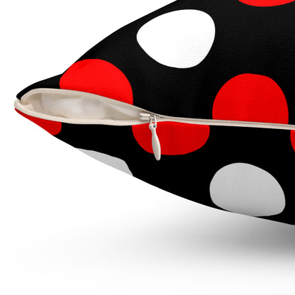 Black, White, Red Retro Polka Dots Cushion Pillow