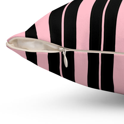 Pink, Black Retro Stripes Cushion Pillow