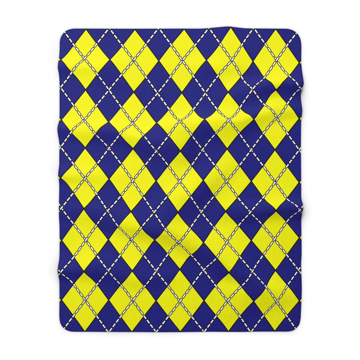 Navy Blue, Yellow Retro Argyle Blanket Throw