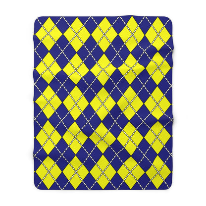 Navy Blue, Yellow Retro Argyle Blanket Throw