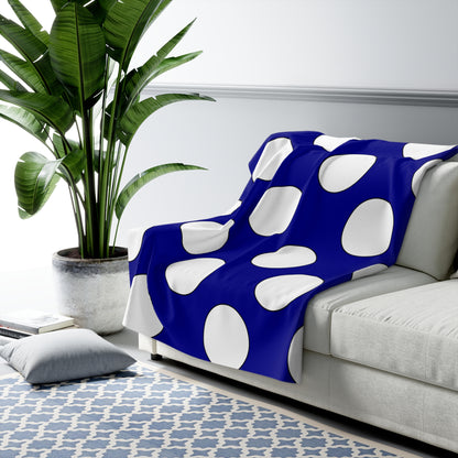 Dark Blue, White Retro Polka Dots Blanket Throw