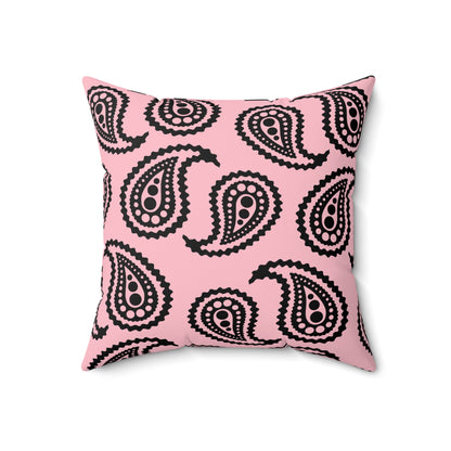 Pink, Black Retro Paisley Cushion Pillow