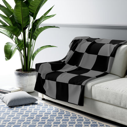Grey, Black Retro Check Blanket Throw