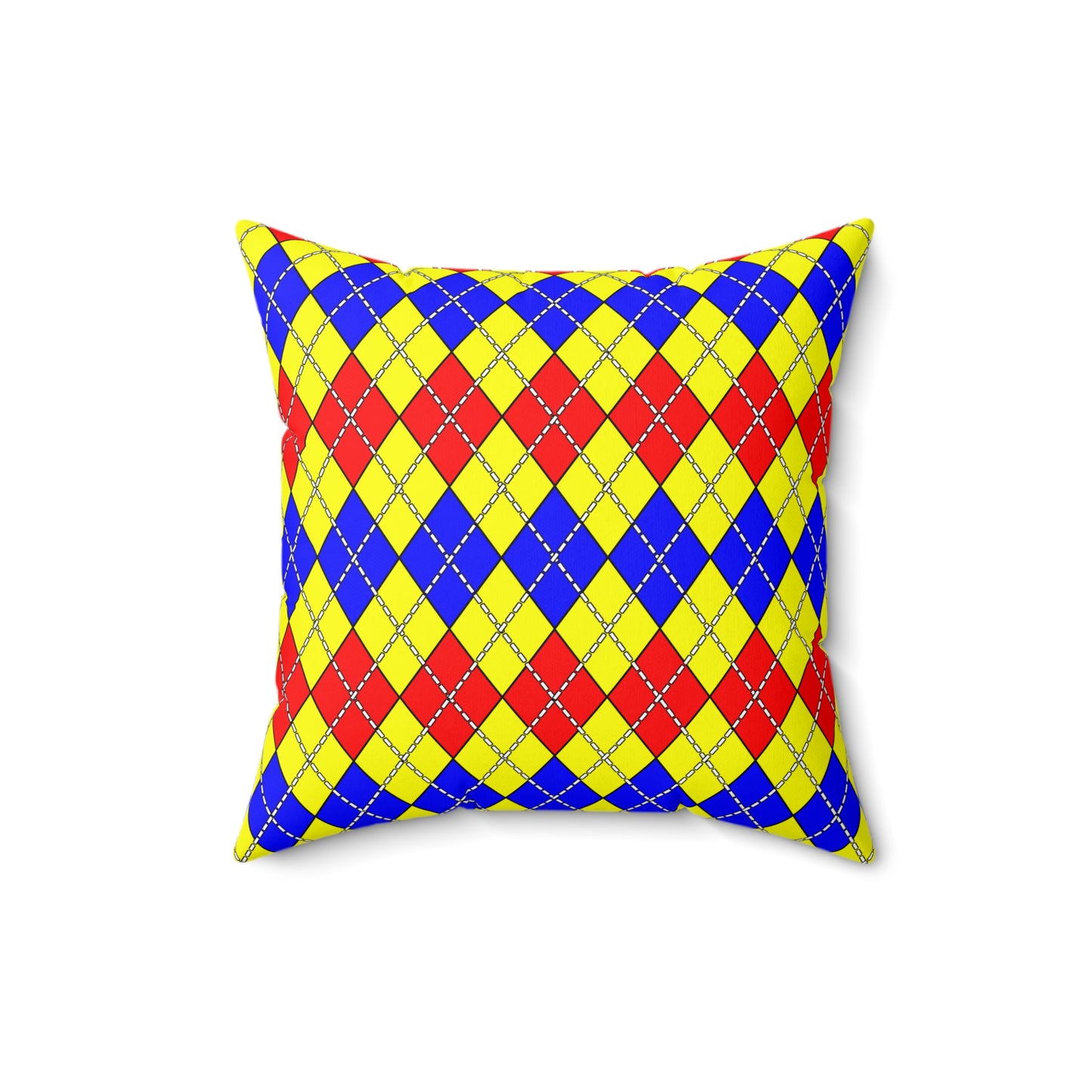 Yellow, Blue, Red Retro Argyle Cushion Pillow