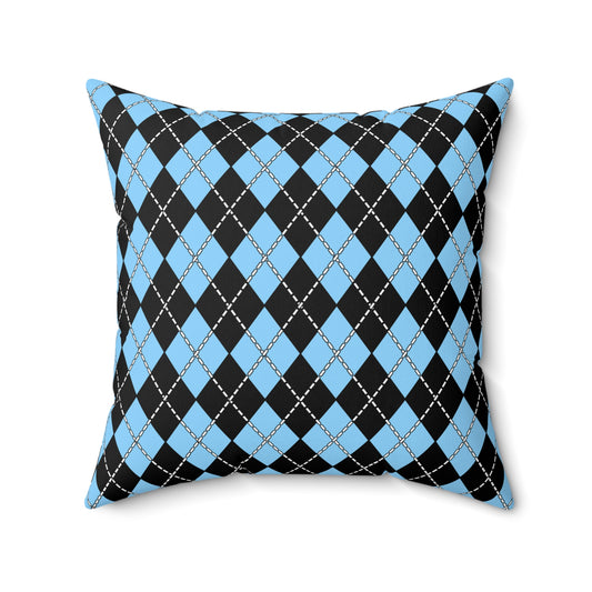 Light Blue, Black Retro Argyle Cushion Pillow