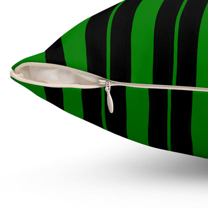 Green, Black Retro Stripes Cushion Pillow
