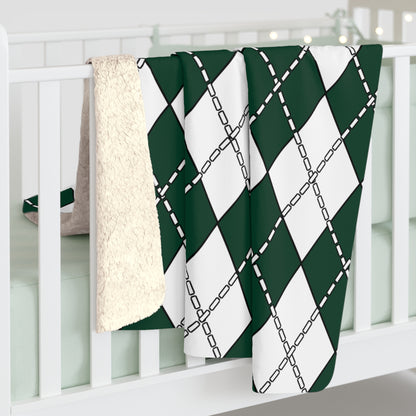 Dark Green, White Retro Argyle Blanket Throw