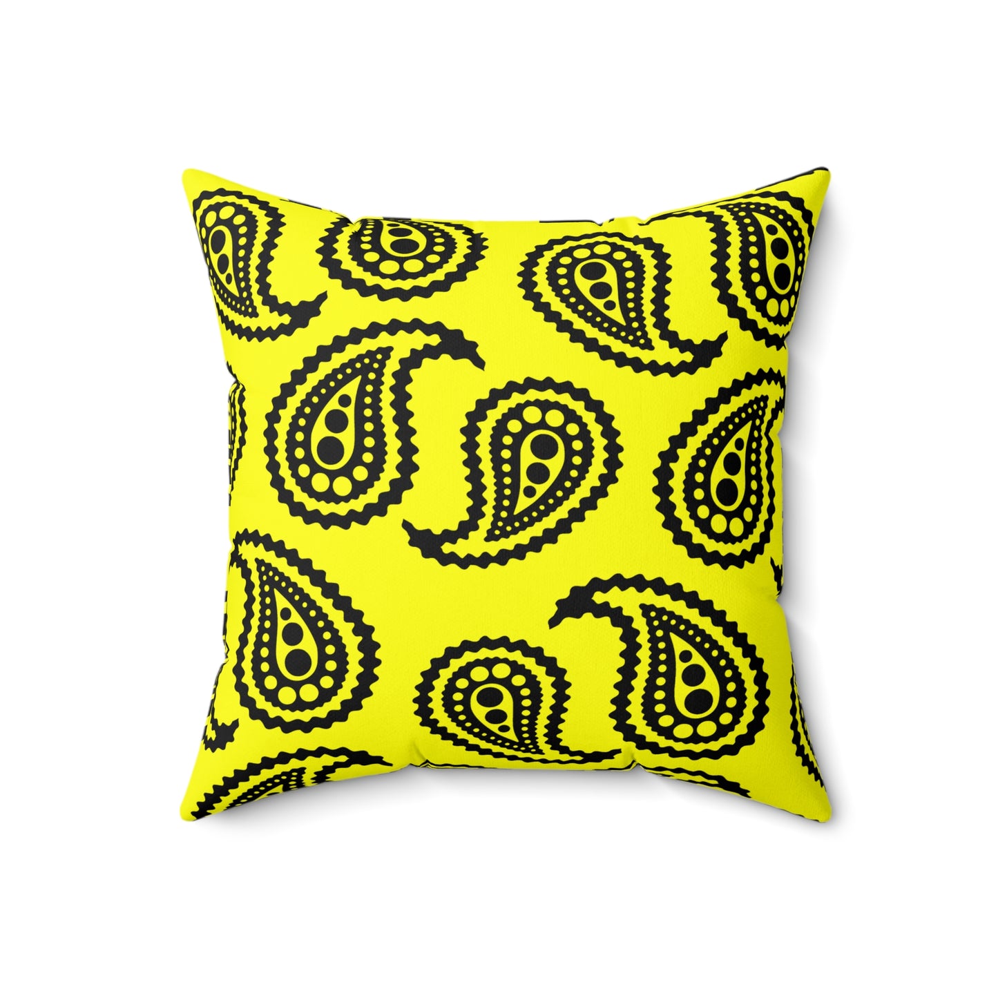 Yellow, Black Retro Paisley Cushion Pillow