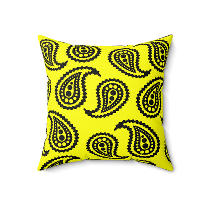 Yellow, Black Retro Paisley Cushion Pillow