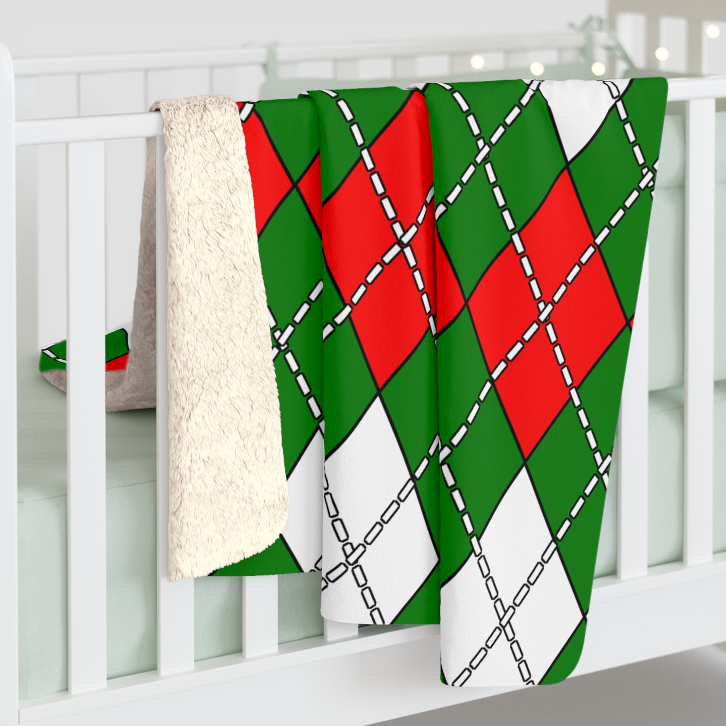 Green, White, Red Retro Argyle Blanket Throw