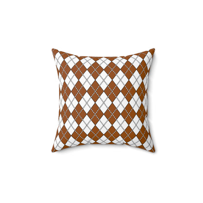 Brown, White Retro Argyle Cushion Pillow