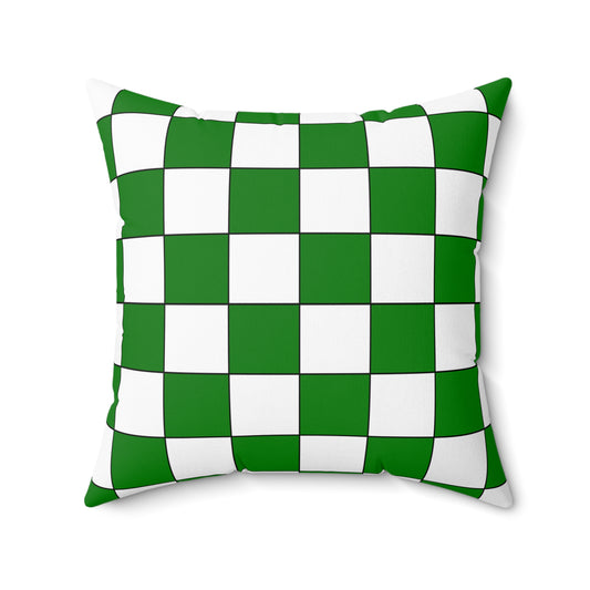 Green, White Retro Check Cushion Pillow