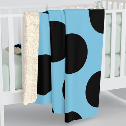 Sky Blue, Black Retro Polka Dots Blanket Throw