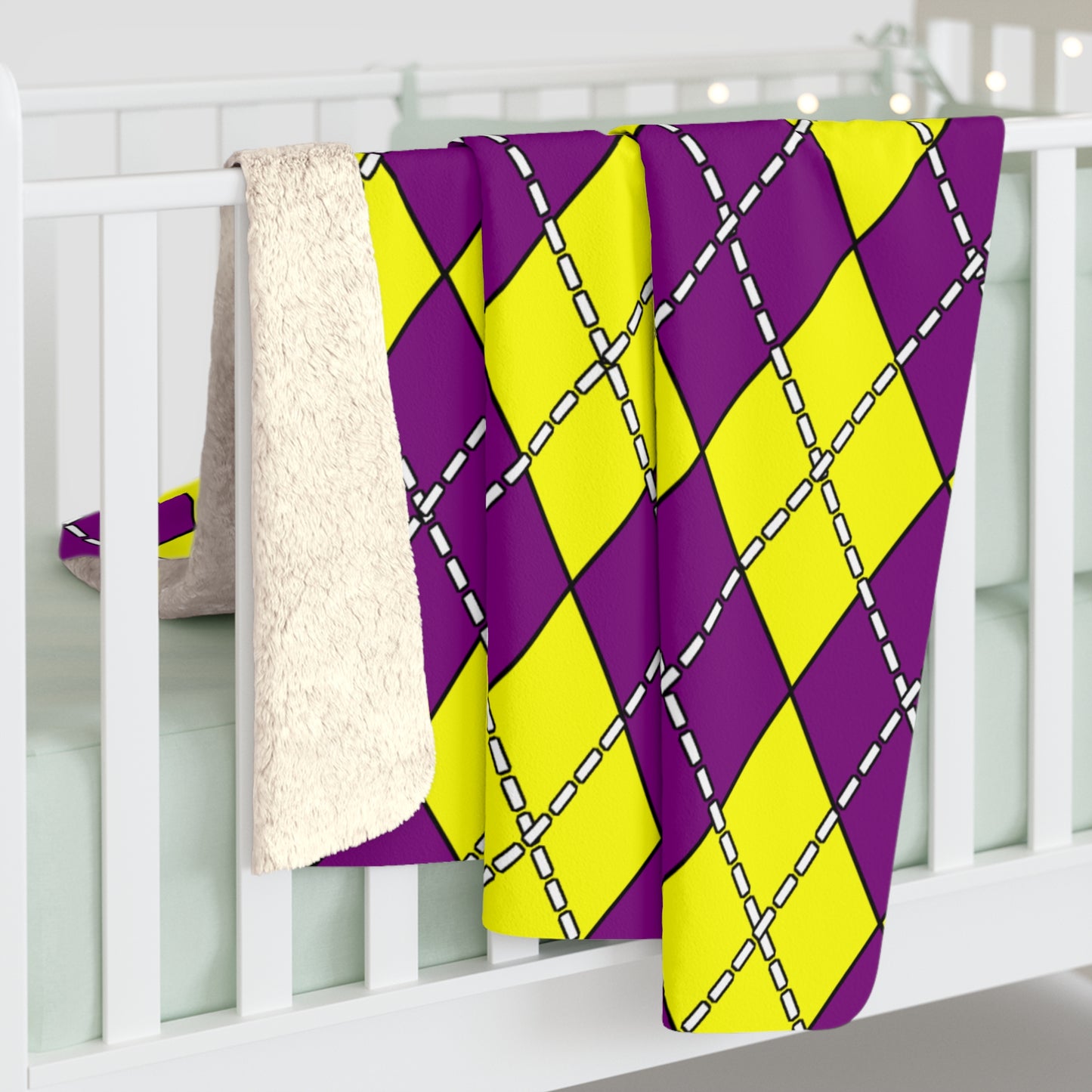 Purple, Yellow Retro Argyle Blanket Throw