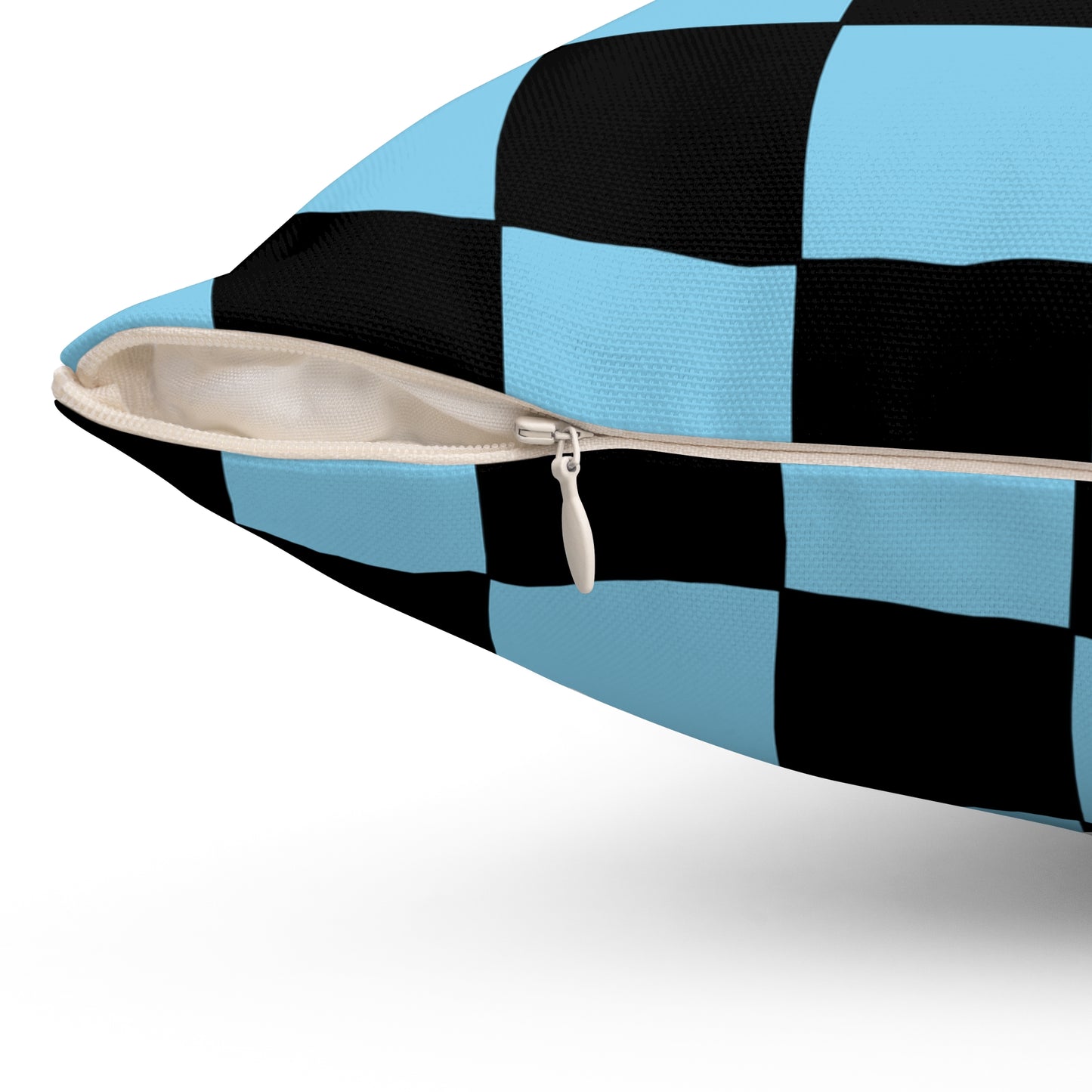 Sky Blue, Black Retro Check Cushion Pillow