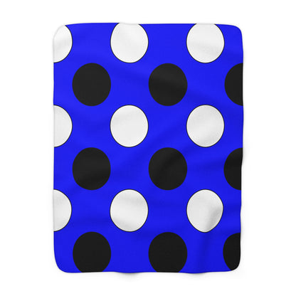 Blue, Black, White Retro Polka Dots Blanket Throw