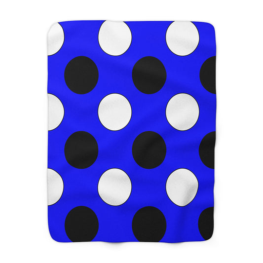 Blue, Black, White Retro Polka Dots Blanket Throw
